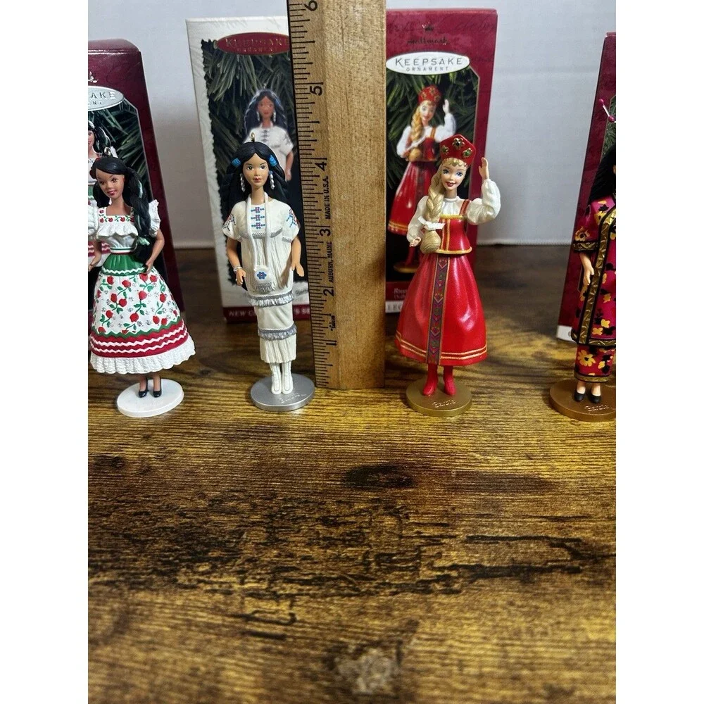 Vintage 1990s Hallmark Barbie Dolls of the World Ornaments Set of 4 Holiday Tree